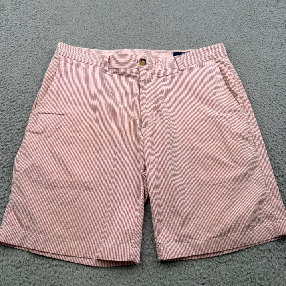 Vineyard Vines Shorts Mens 35 Pink Seersucker Striped Stretch Chino Golf